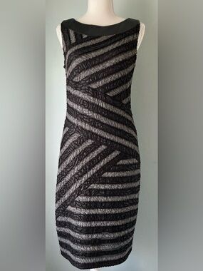 Joseph Ribkoff Black & Gray Sleeveless Textured Chevron Dress